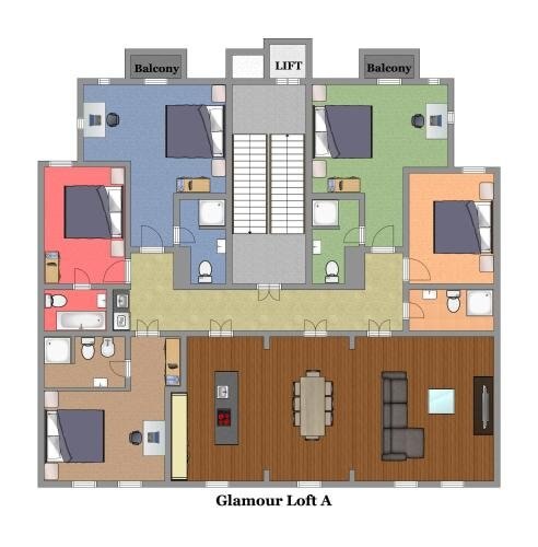Residence Glamour Premium Room Type - Five-Bedroom Apartment with Balcony Residence Glamour Premium Room Type - Five-Bedroom Apartment with Balcony