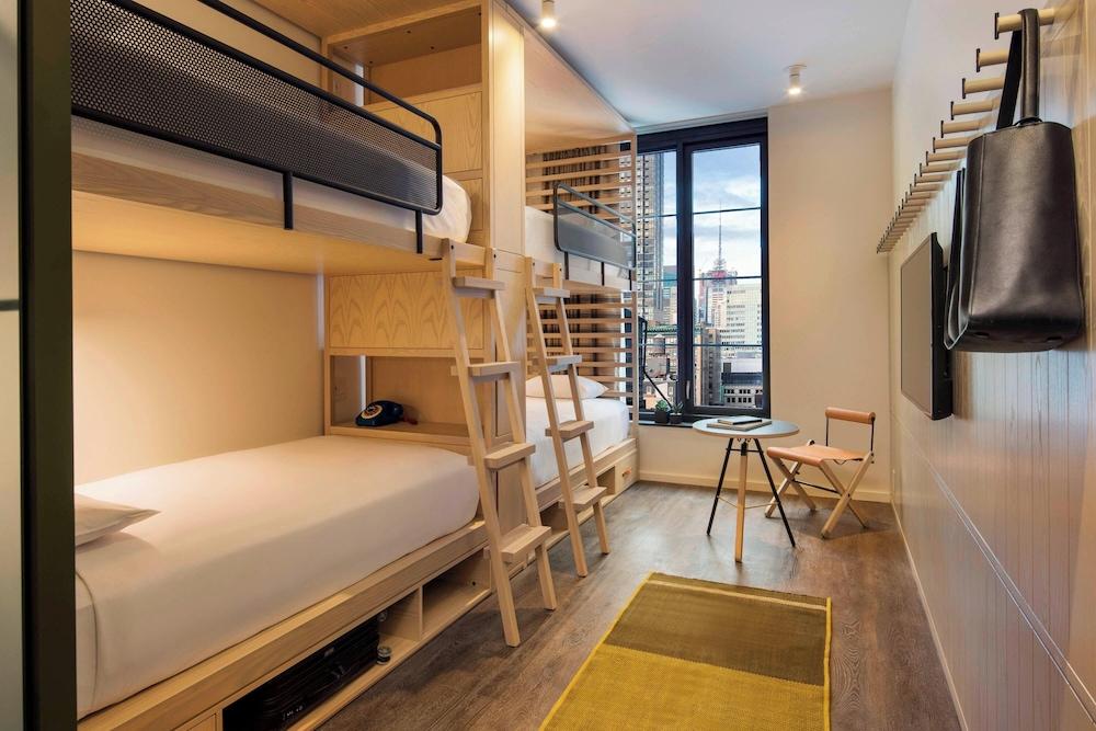 Moxy NYC Chelsea Room Type - 2 Sets of Bunk Beds, Sleeps 4, Mobility Accessible with roll-in shower
